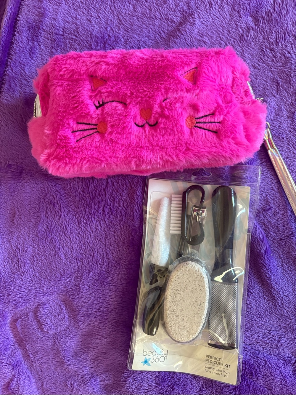 Plush Cat Wristlet Pouch in Bright Pink for Kids